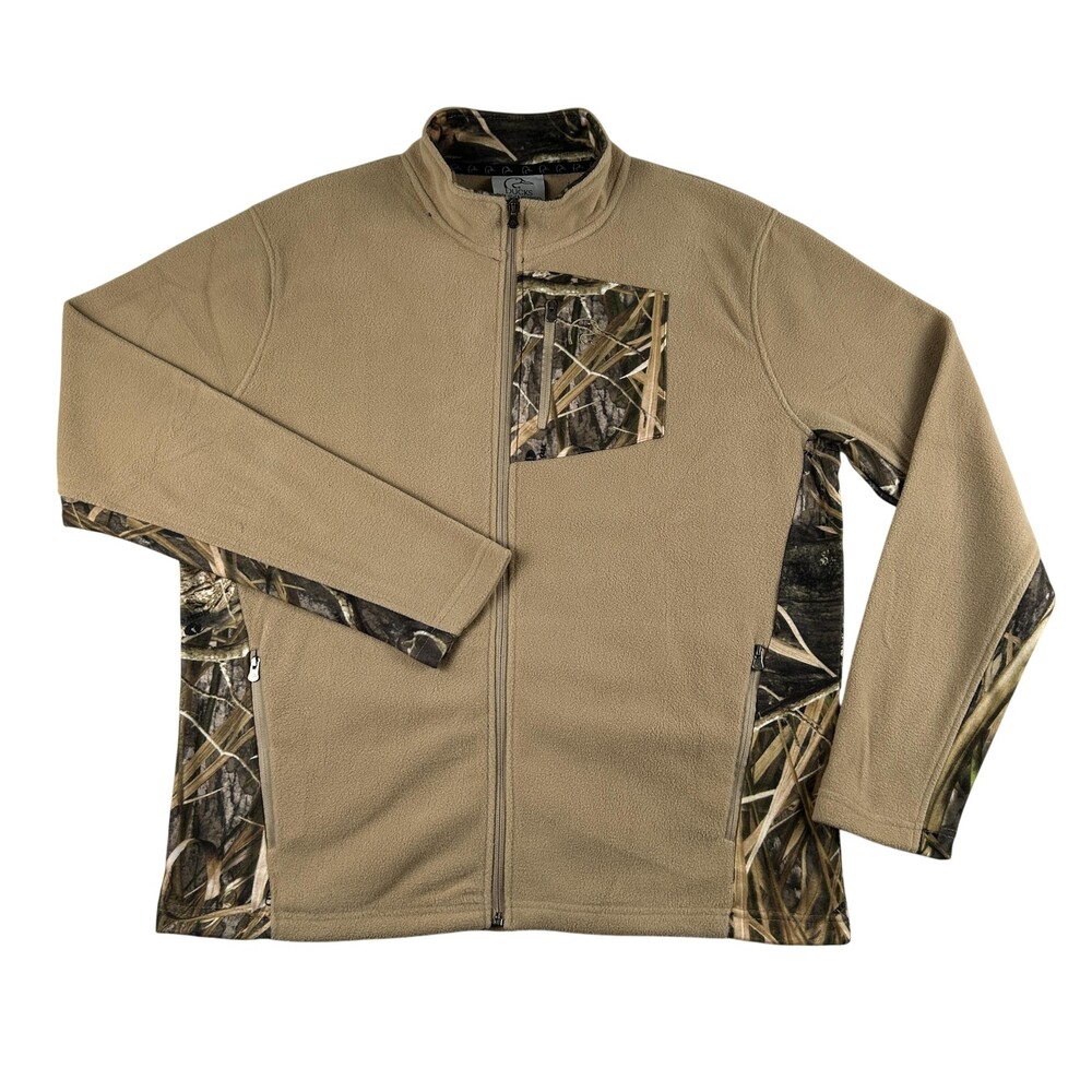 Ducks Unlimited Jacket Mens Large Tan Fleece Camo Full Zip Hunting Outdoor